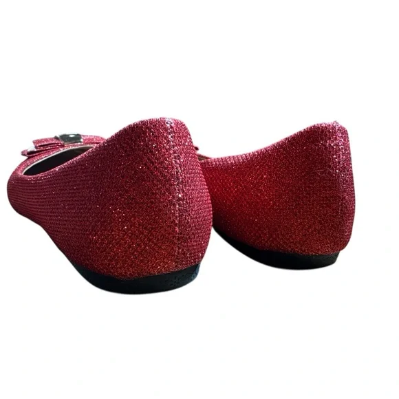 BNWOB Jeru Belinda Red Glitter Sparkle Flat Shoes 7.5 Wizard of Oz Shoes 7.5 - Picture 3 of 7